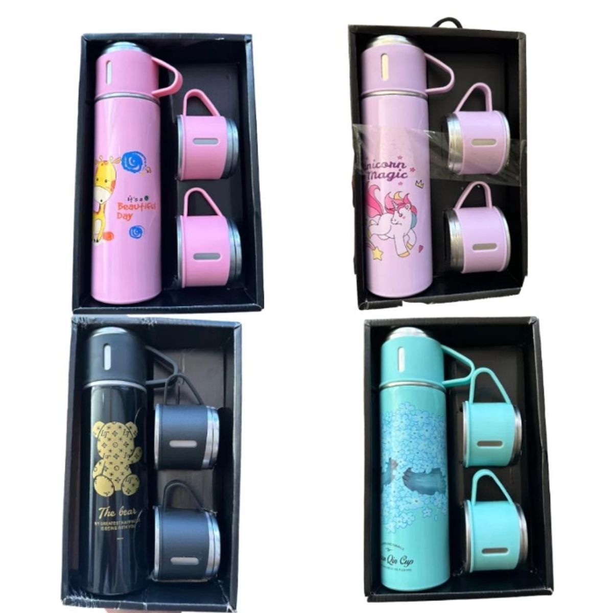 GENERICO - Termo con Tazas Termicas 500ml Diseño Flores Verde