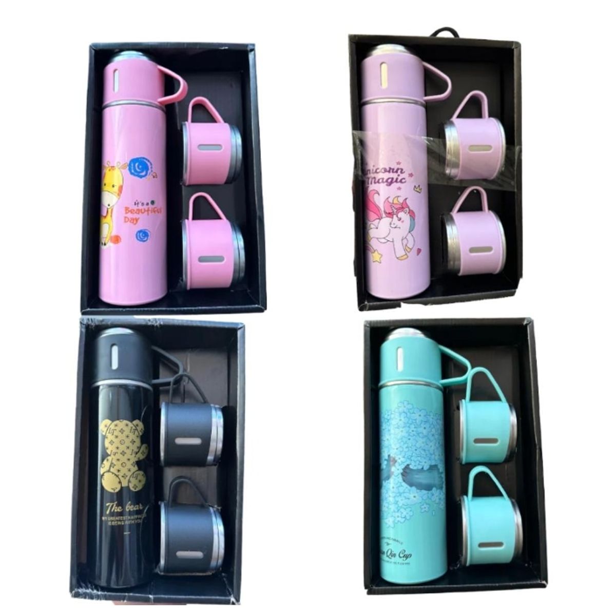 GENERICO - Termo con Tazas Termicas 500ml Diseño Flores Verde