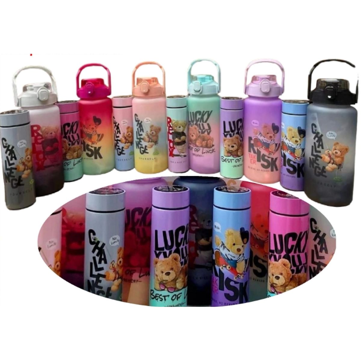 GENERICO - Set De Termo Y Botella Osito Teddy 2L  500ML Fucsia