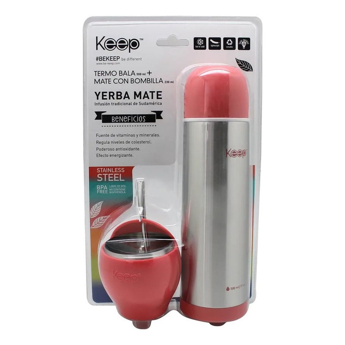 KEEP - Set Mate Bombilla + Termo Bala Keep Color Rosado