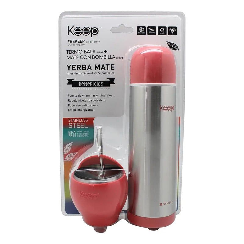 KEEP - Set Mate Bombilla + Termo Bala Keep Color Rosado