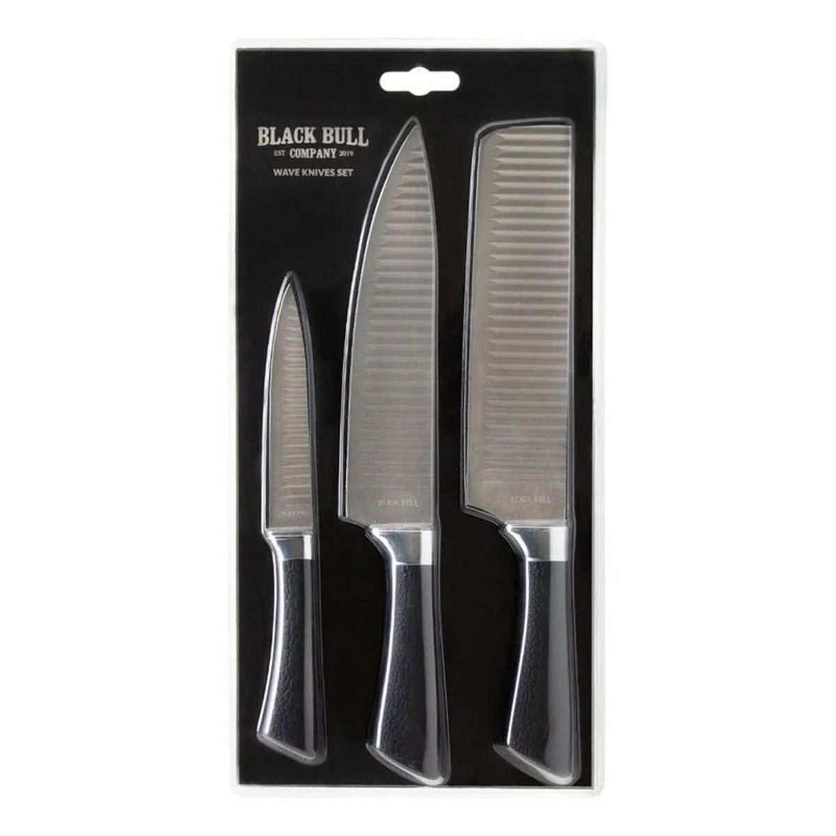 BLACK BULL - Set De 3 Cuchillos Wave Blackbull Antiadherente Acero Inox Color Negro