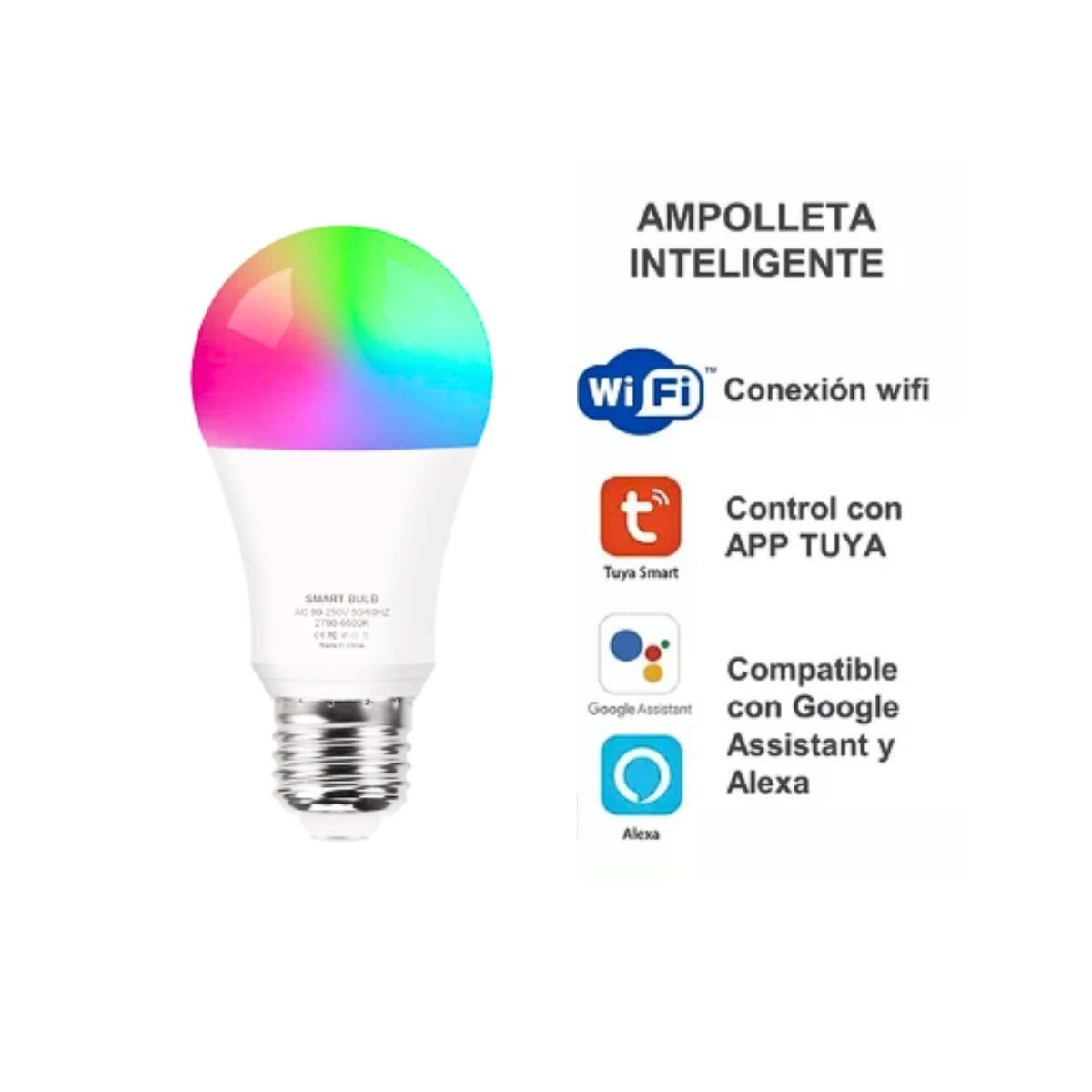 GENERICO - Ampolleta Inteligente Multicolor Led E27 Wifi App Rgb 9w