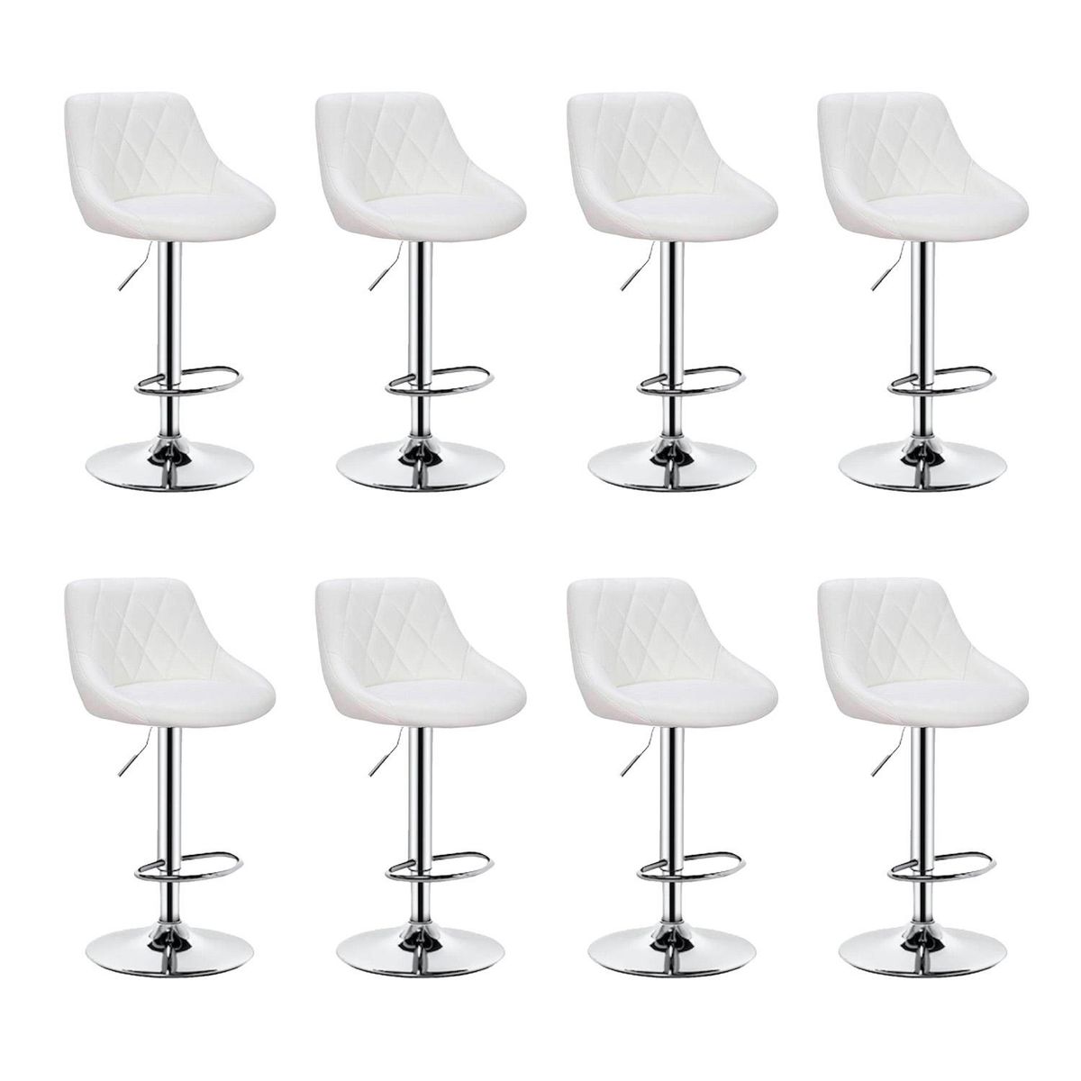 GLOBAL LATIN GROUP - Pack 8 Sillas Taburete Piso Bar Giratoria Altura Regulable Negra Con Respaldo - Blanco