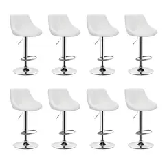 GLOBAL LATIN GROUP - Pack 8 Sillas Taburete Piso Bar Giratoria Altura Regulable Negra Con Respaldo - Blanco
