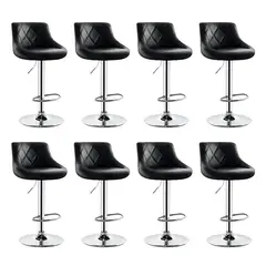 GLOBAL LATIN GROUP - Pack 8 Sillas Taburete Piso Bar Giratoria Altura Regulable Negra Con Respaldo - Negro