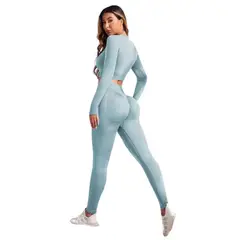SUKHA - Conjunto Push Up Manga Larga Tiro Alto Celeste
