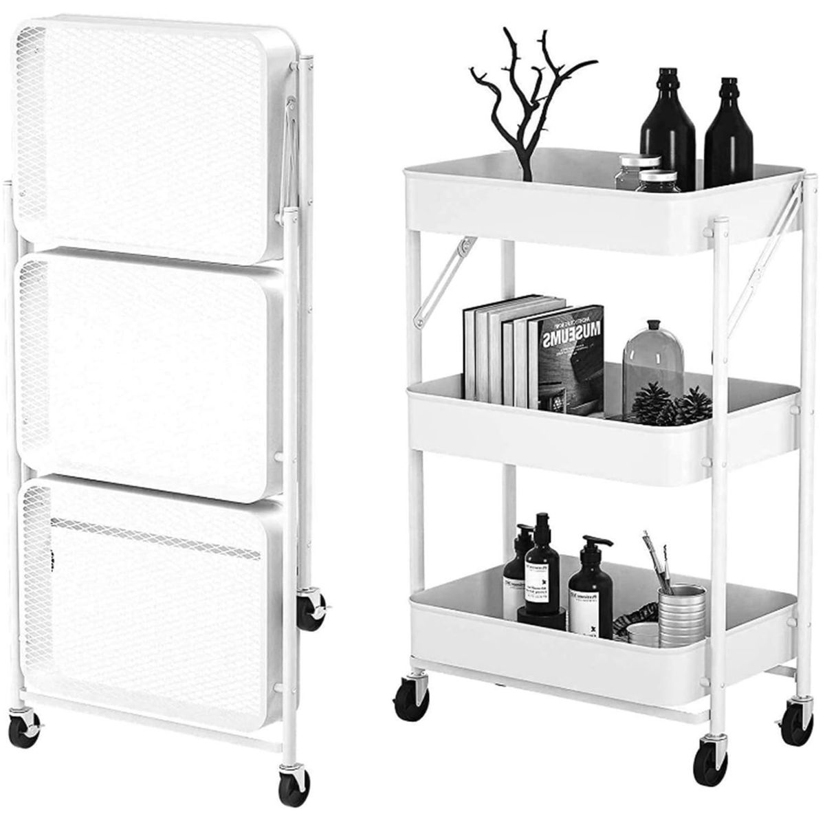 GENERICO - Organizador Carro Plegable Multiuso De 3 Niveles Blanco