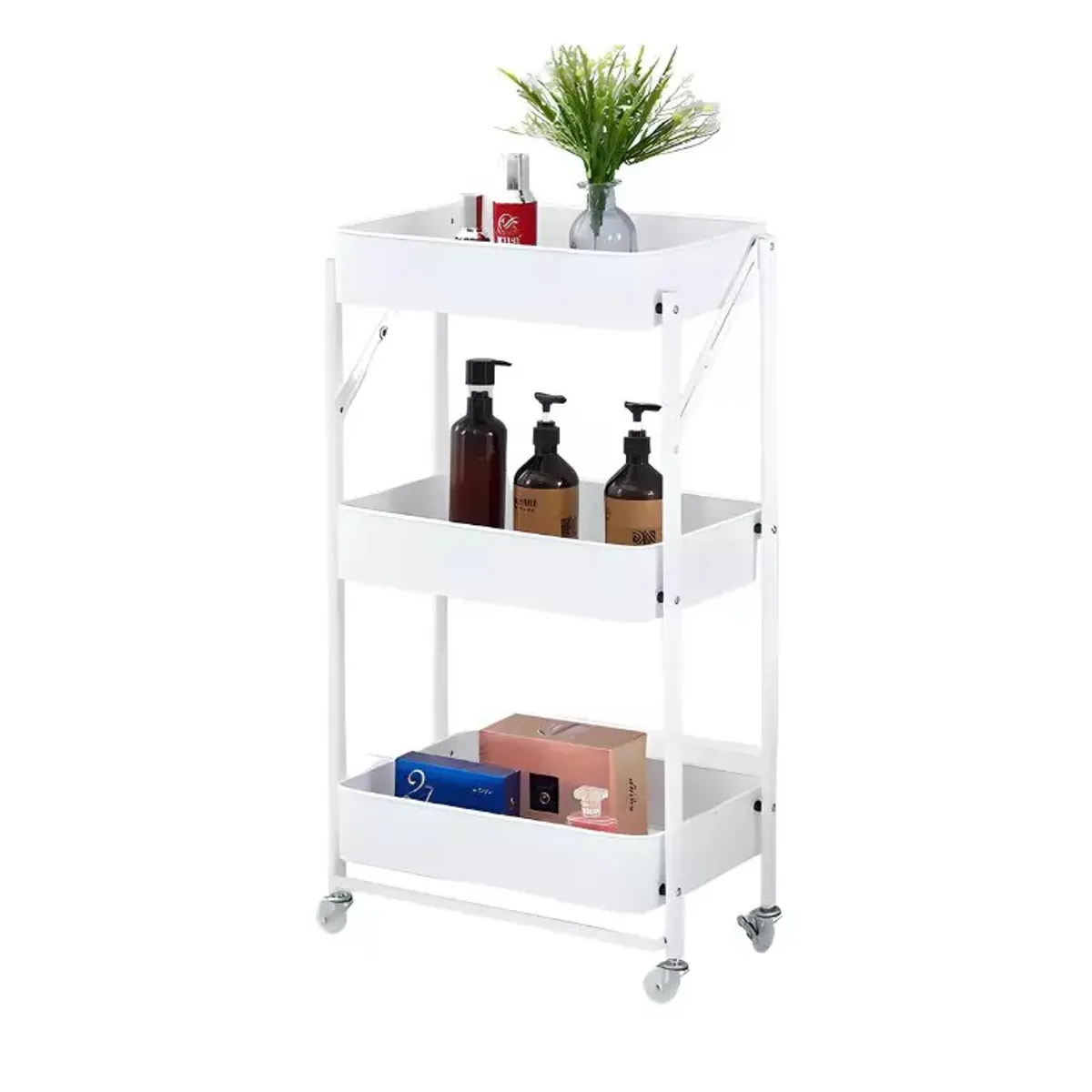GENERICO - Estante Organizador Carro Plegable Multiuso 3 Niveles Blanco