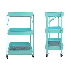 GENERICO - Estante Organizador Carro Plegable Multiuso 3 Niveles Celeste