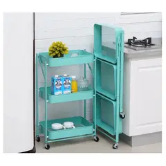 GENERICO - Estante Organizador Carro Plegable Multiuso 3 Niveles Celeste
