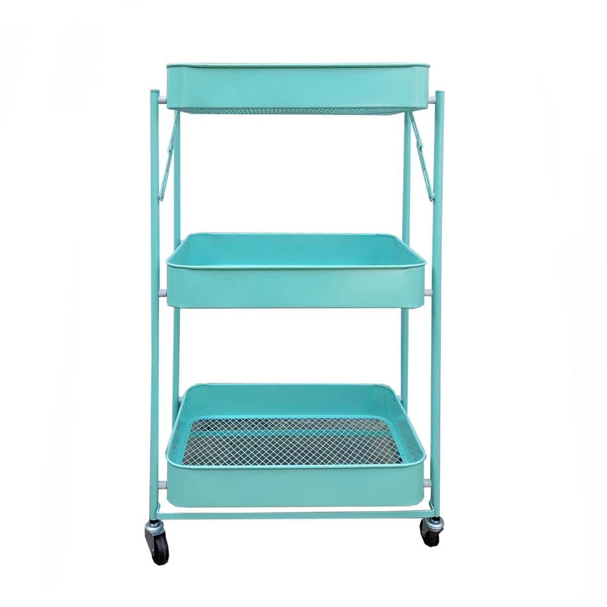 GENERICO - Estante Plegable Organizador Multiusos 3 Niveles ruedas Celeste