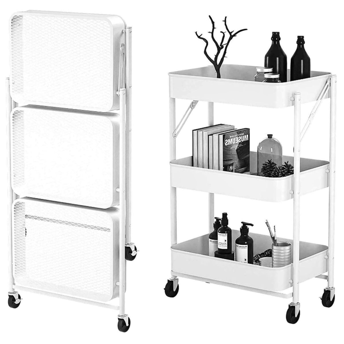 GENERICO - Estante Plegable Organizador Multiusos 3 Niveles ruedas Blanco