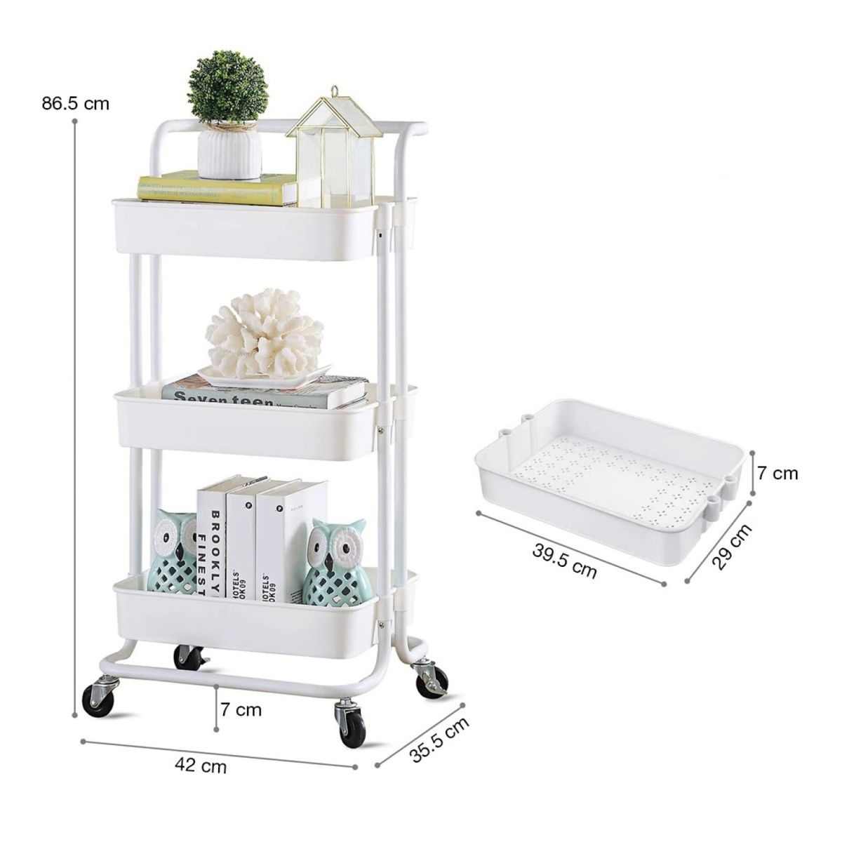 GENERICO - Estante Plegable Organizador Multiusos 3 Niveles ruedas Blanco