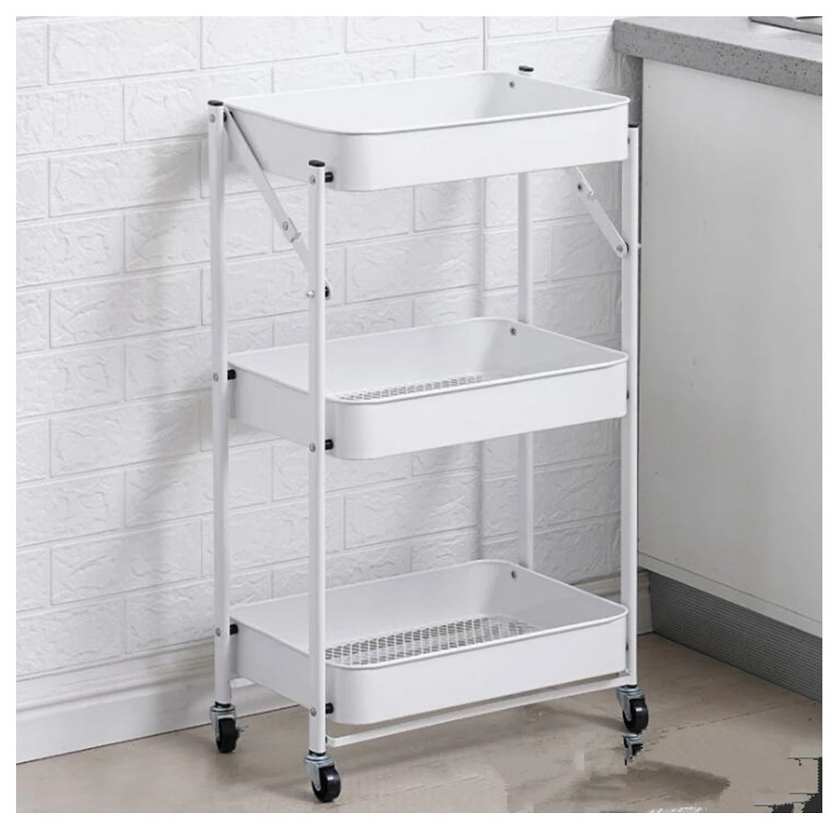 GENERICO - Estante Plegable Organizador Multiusos 3 Niveles ruedas Blanco