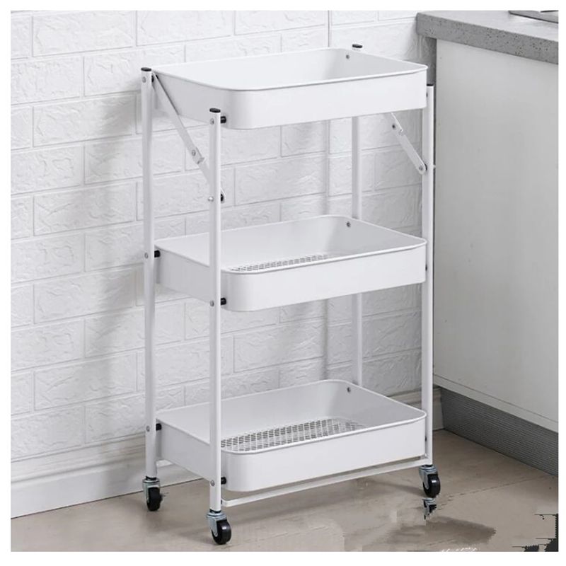 GENERICO - Estante Plegable Organizador Multiusos 3 Niveles ruedas Blanco