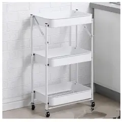 GENERICO - Estante Plegable Organizador Multiusos 3 Niveles ruedas Blanco