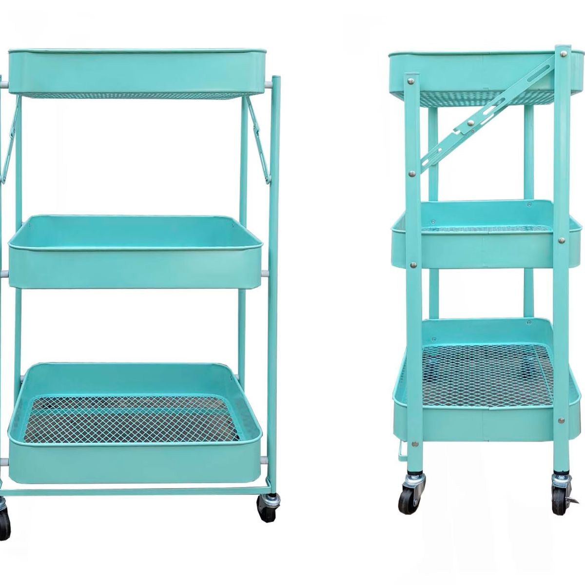 GENERICO - Estante Plegable Organizador Multiusos 3 Niveles ruedas Celeste