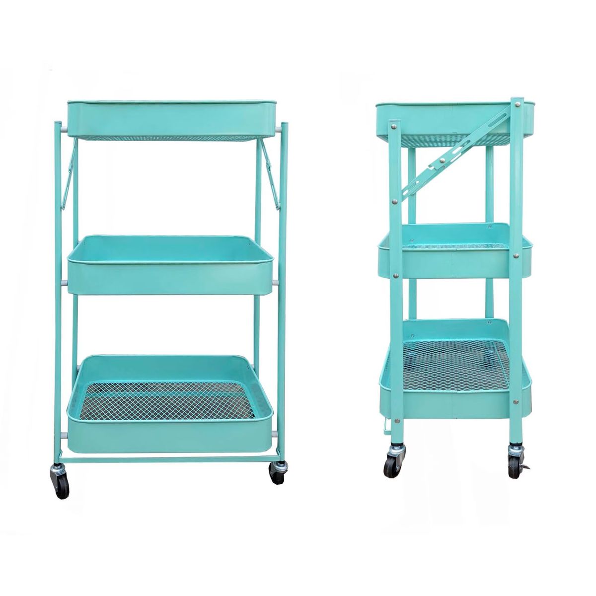 GENERICO - Estante Plegable Organizador Multiusos 3 Niveles ruedas Celeste