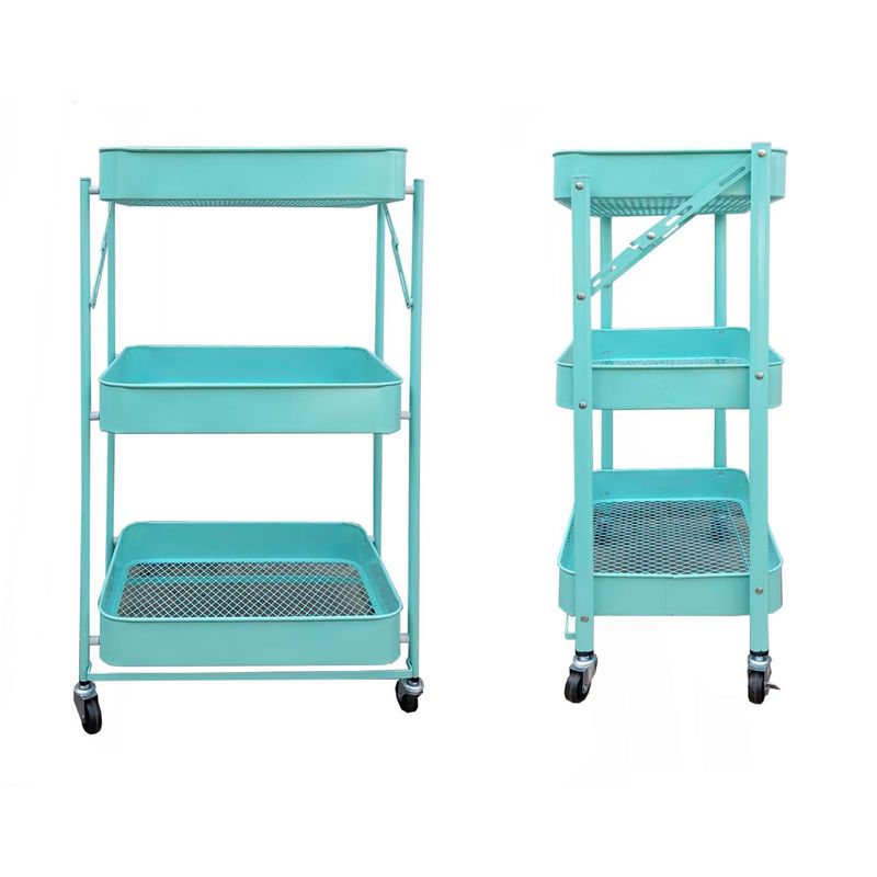 GENERICO - Estante Plegable Organizador Multiusos 3 Niveles ruedas Celeste
