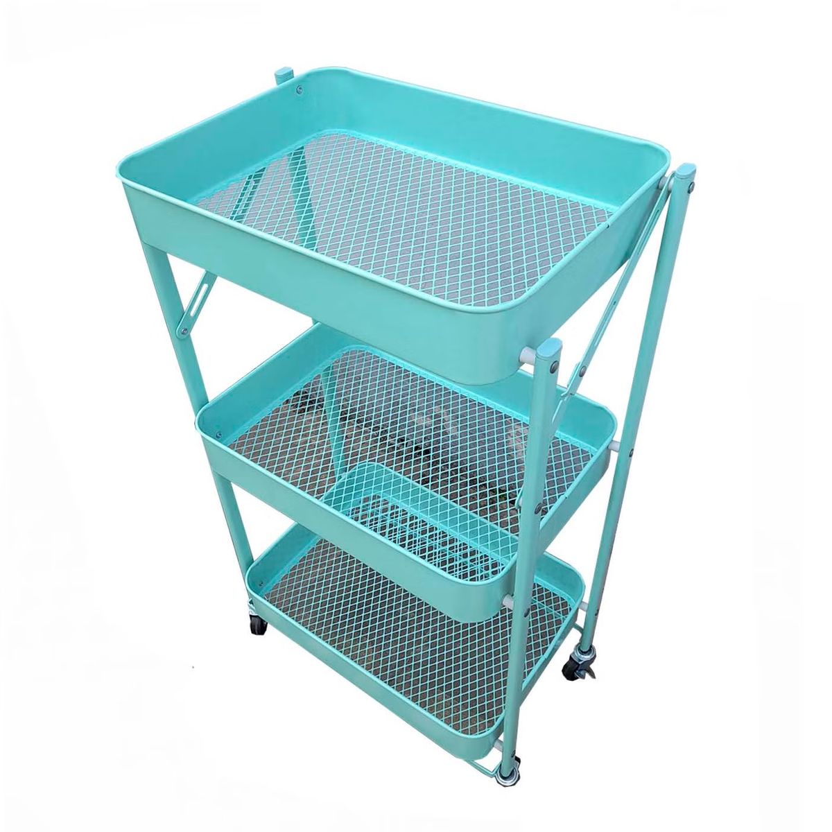 GENERICO - Estante Plegable Organizador Multiusos 3 Niveles ruedas Celeste