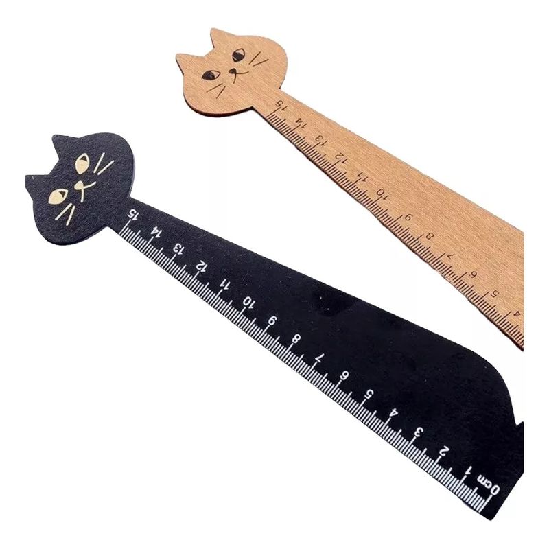 GENERICO - Regla De Madera 15 Cm. Diseño Gatito Kawaii Escolar