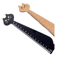 GENERICO - Regla De Madera 15 Cm. Diseño Gatito Kawaii Escolar