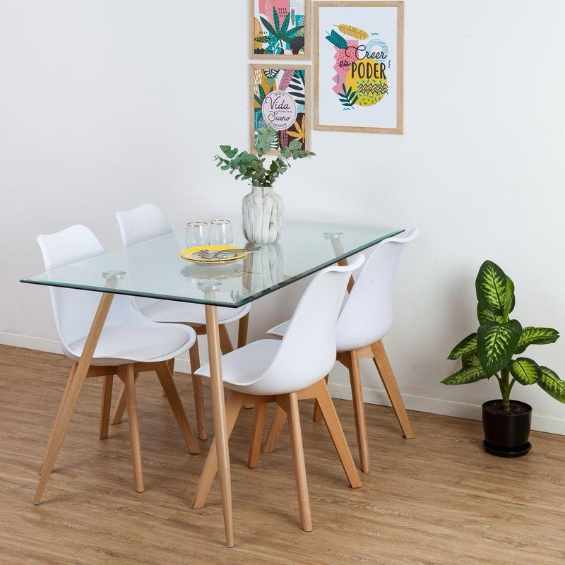 GENERICO - COMEDOR 120X80 DE VIDRIO + 6 SILLAS TULIP BLANCAS