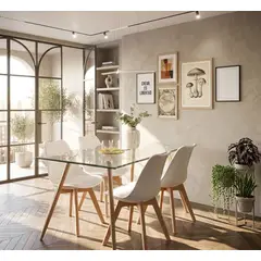 GENERICO - COMEDOR 120X80 DE VIDRIO + 4 SILLAS TULIP BLANCAS