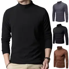 EDWINAYY - Camisa De Manga Larga Para Hombre Cálida De Cuello Alto_.