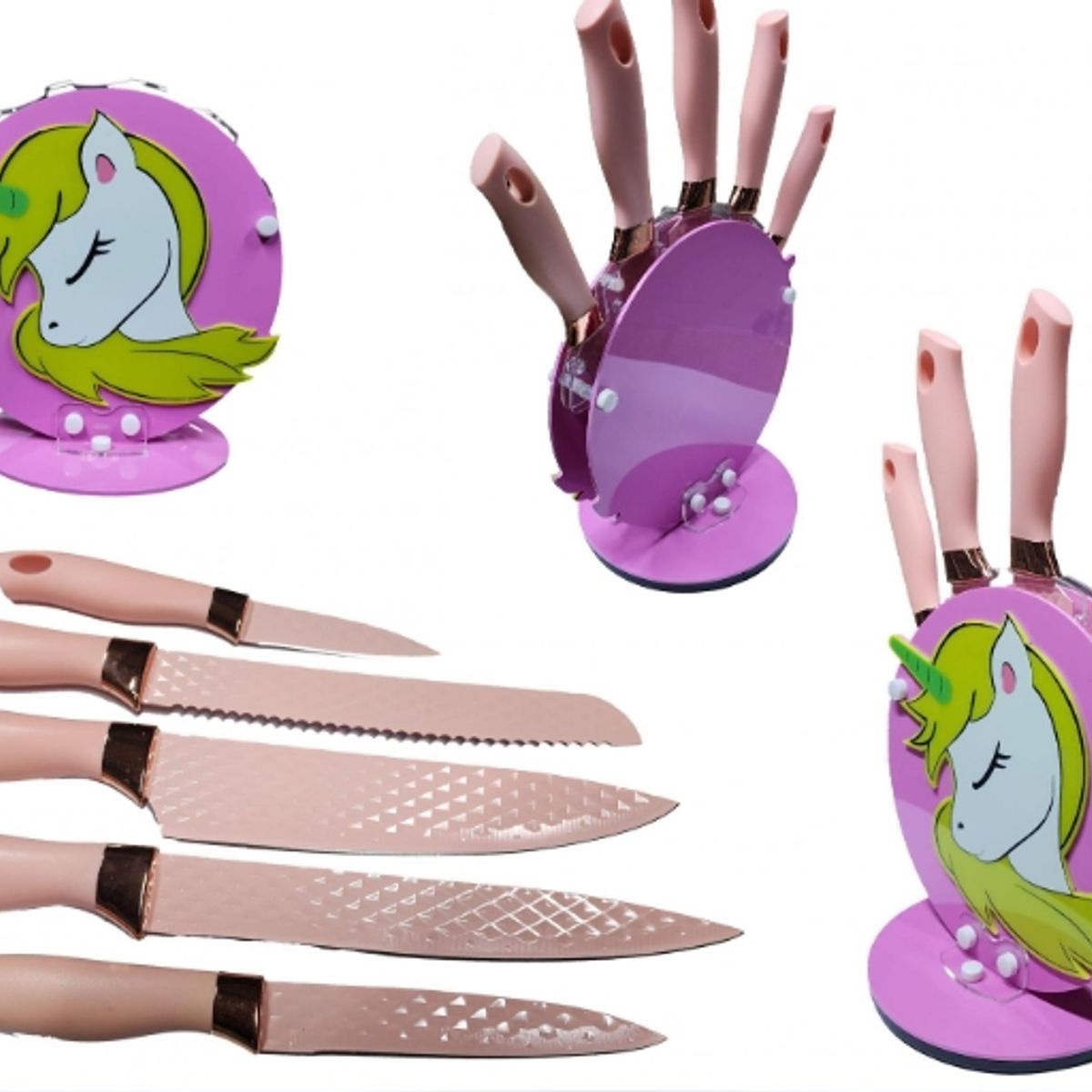 GENERICO - Set Cuchillería 6 Pzas De Cocina - Diseño Unicornio