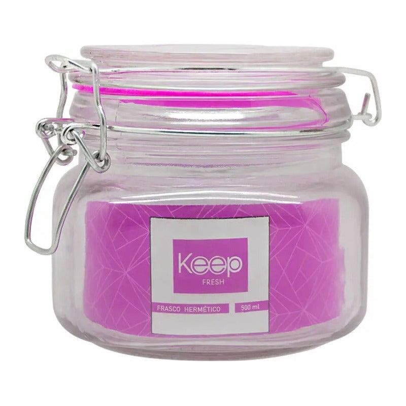 WAYU - Frasco Hermético Vidrio Contenedor 500ml Keep Color Rosado