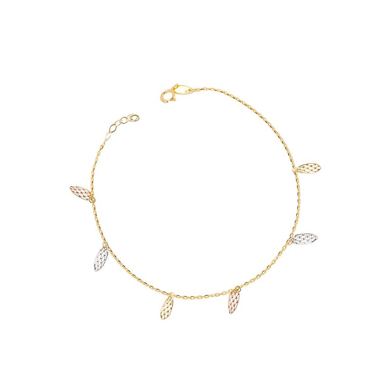 JB JOYAS BARON - Tobilleras de Oro 18kt Modelo Hojitas Colgantes