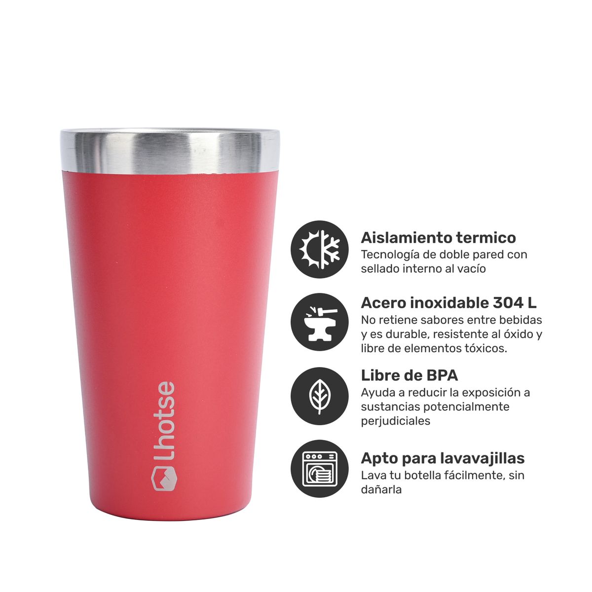 LHOTSE - Vaso Térmico Insulado Camping 480ml - Rojo