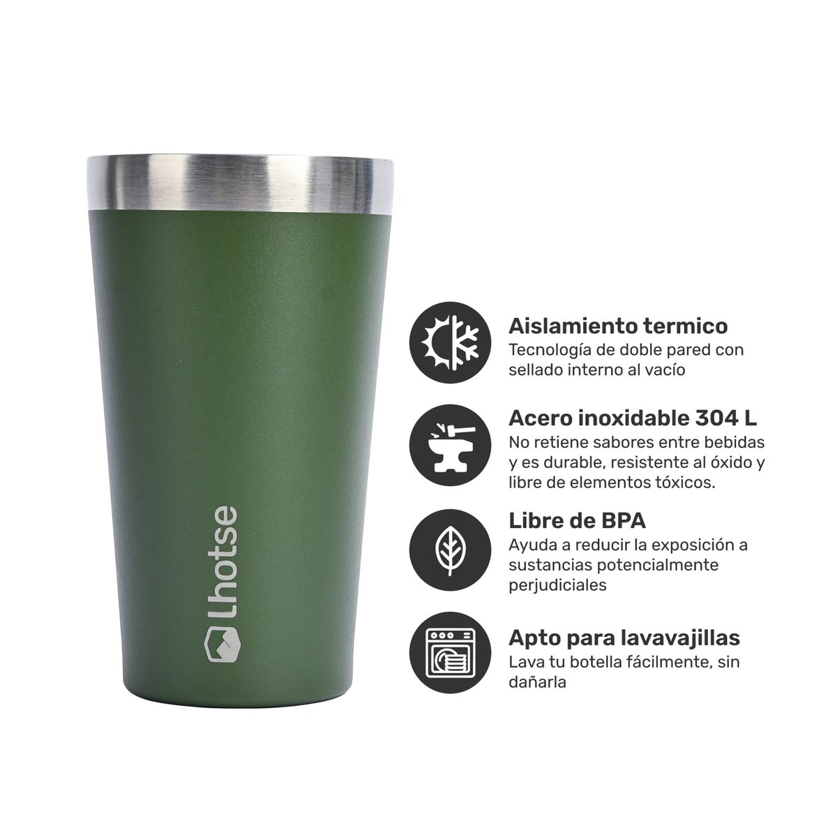 LHOTSE - Vaso Térmico Insulado Camping 480ml - Verde