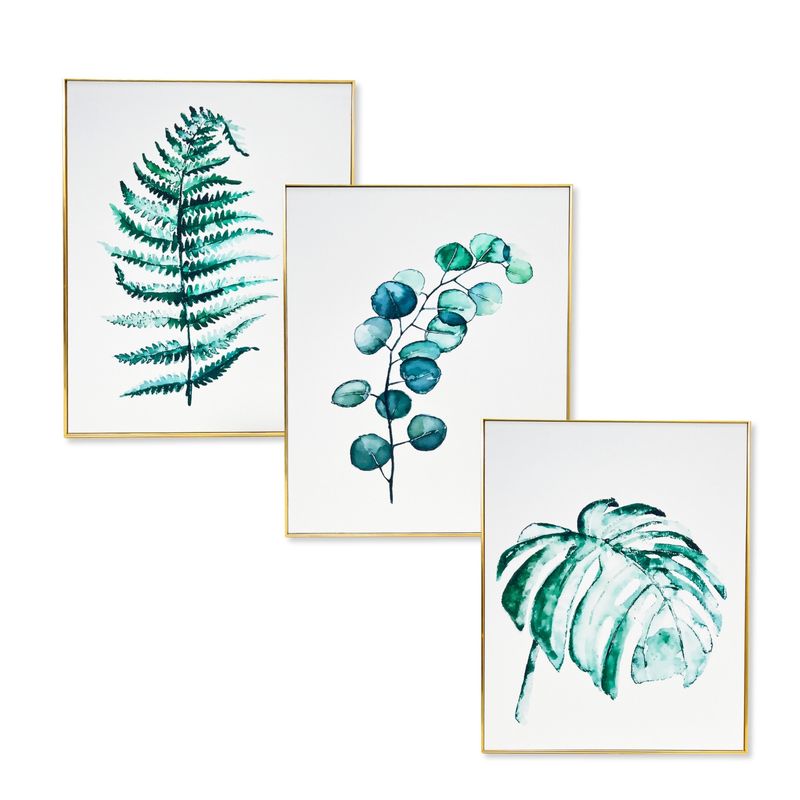 SANTU HOME & DECO - Pack 3 Cuadros Diseño Hojas Minimalista 50x40