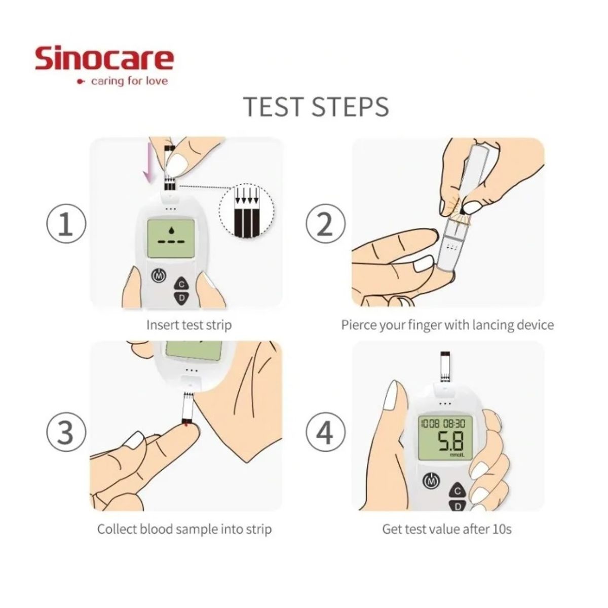 GENERICO - 100 Lancetas + 100 Tiras Reactivas Sinocare