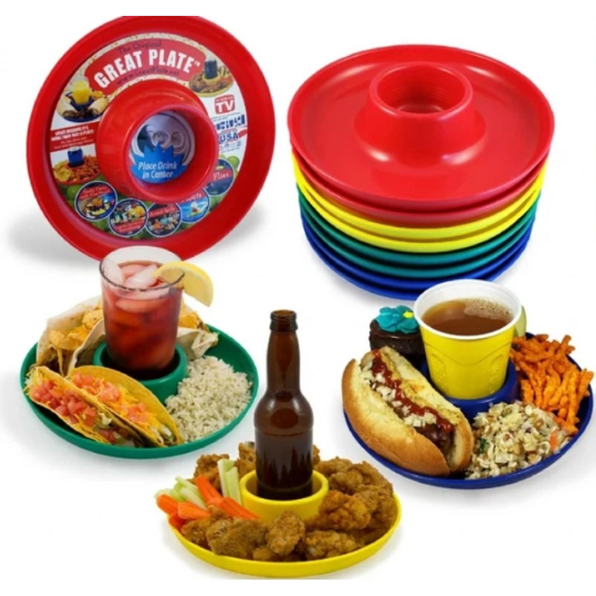 GENERICO - Plato Botanero Multiple Para Snack Rojo