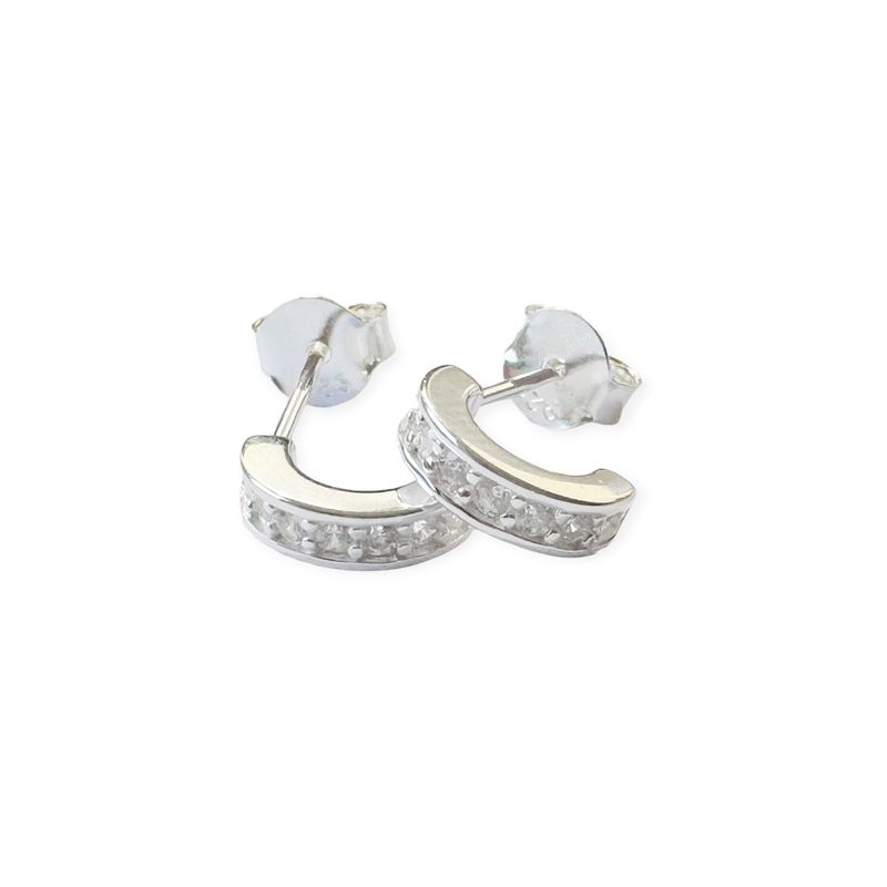 ANDREA COGGIOLA JOYAS - Aros Mini Media Argolla Circón Plata Fina 925