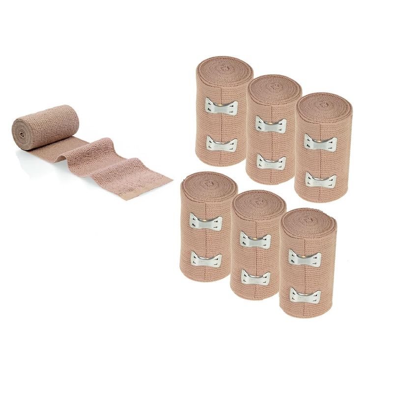 GENERICO - Pack x 6 Vendas Elásticas Algodón Compresión 7,5 Cm X 4,5m + Gancho