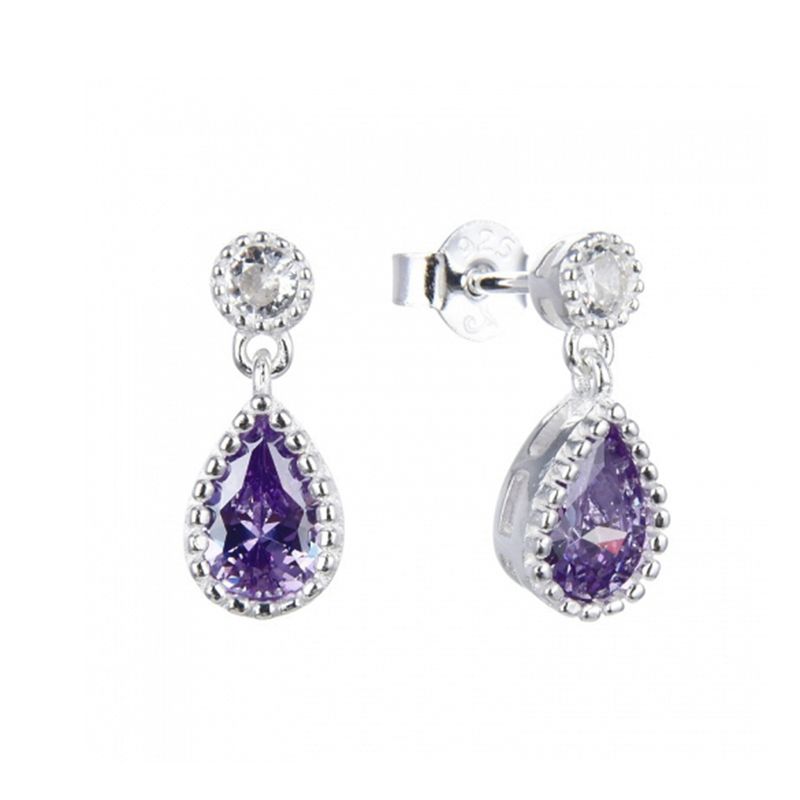 ANDREA COGGIOLA JOYAS - Aros Gota Circón Facetado Morado Plata Fina 925