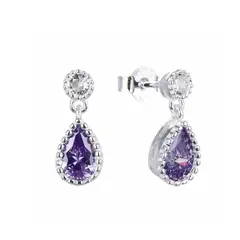 COGGIOLA - Aros Gota Circón Facetado Morado Plata Fina 925
