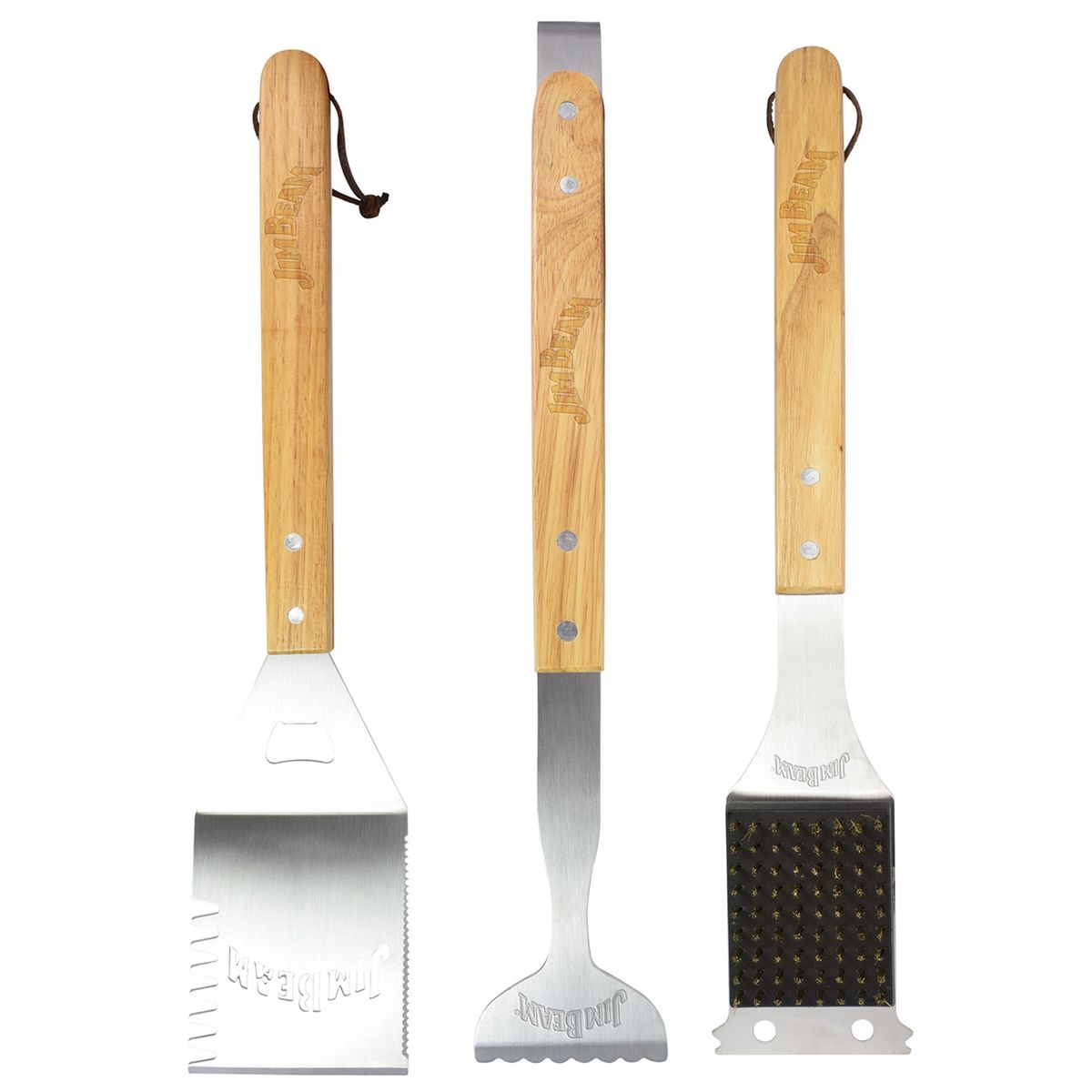 JIM BEAM - Set 3 Utensilios Para Asados Mango Madera