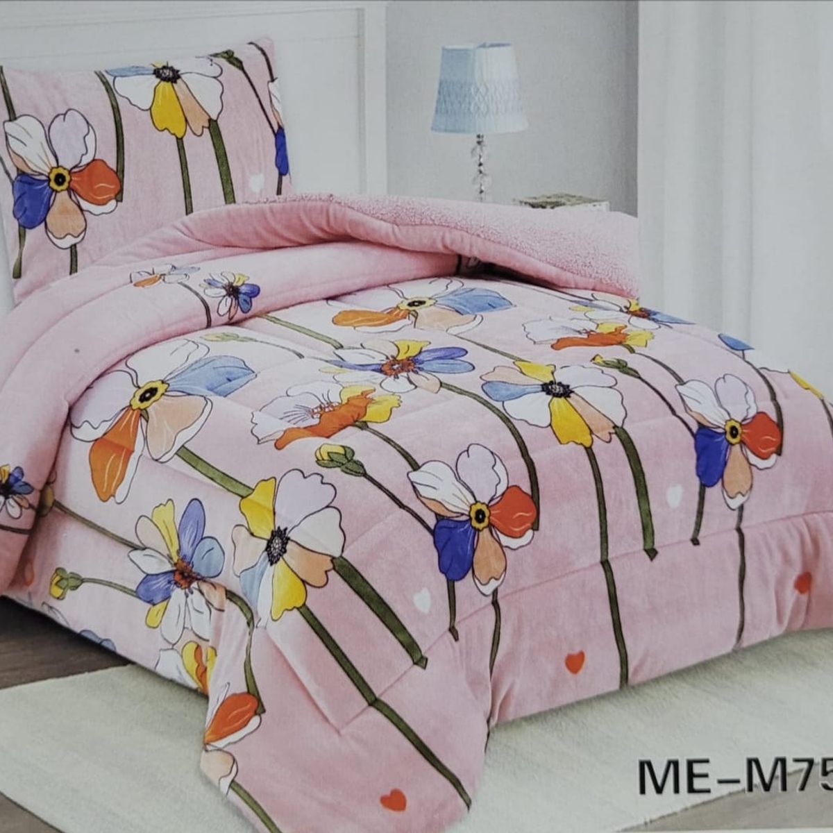 GENERICO - COBERTOR Con Chiporro y Plush Con diseño FLORES 1,5 plaza FY