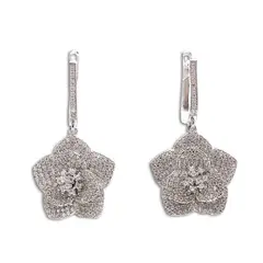 ANDREA COGGIOLA JOYAS - Aros Colgantes Flor De Loto Circón Plata Fina 925
