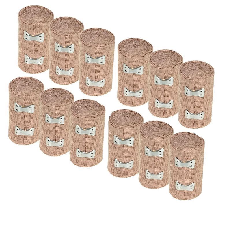 GENERICO - Pack x 12 Vendas Elásticas Algodón Compresión 7,5 Cm X 4,5m + Gancho