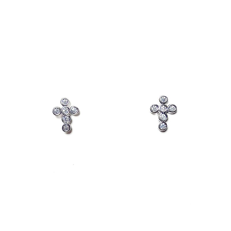ANDREA - Aros Cruz Mini Circón Plata Fina 925