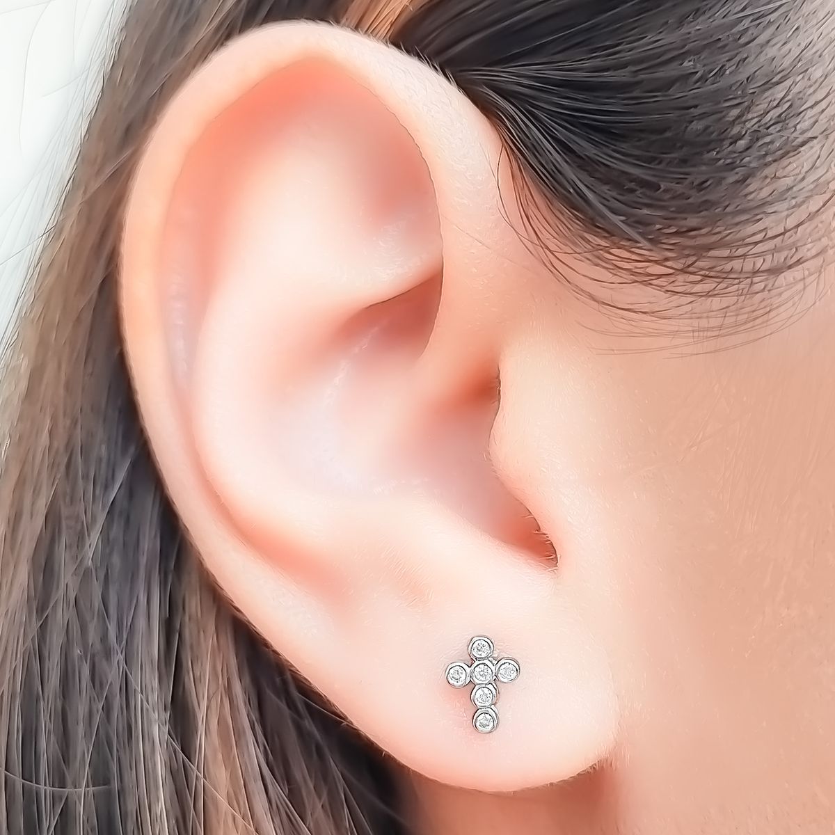 ANDREA - Aros Cruz Mini Circón Plata Fina 925