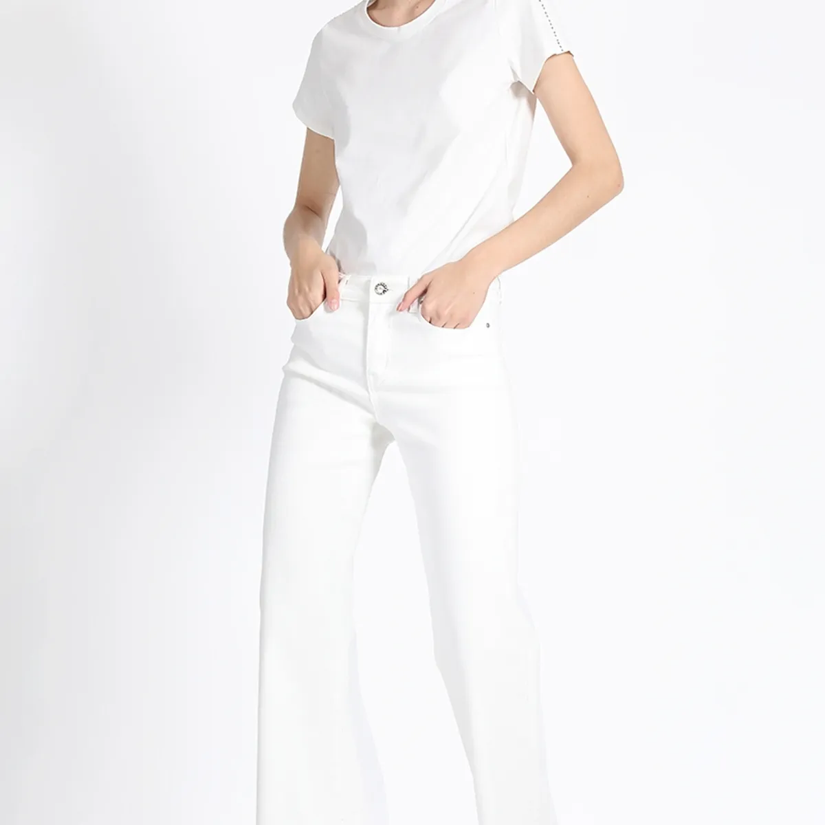 LIOLA - Pantalon Palazzo, Tiro Medio, Crudo Liola