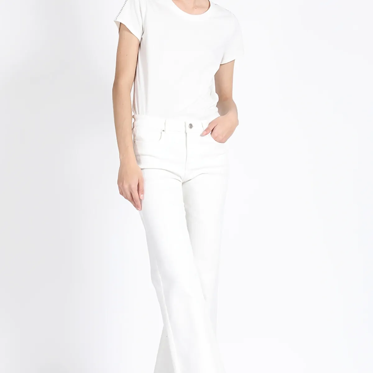 LIOLA - Pantalon Palazzo, Tiro Medio, Crudo Liola